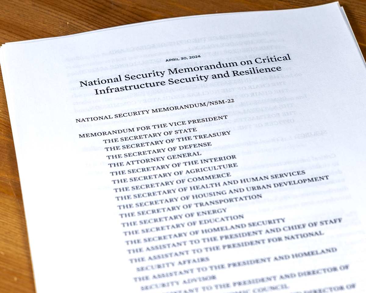 Printed National Security Memorandum on Critical Infrastructure Security