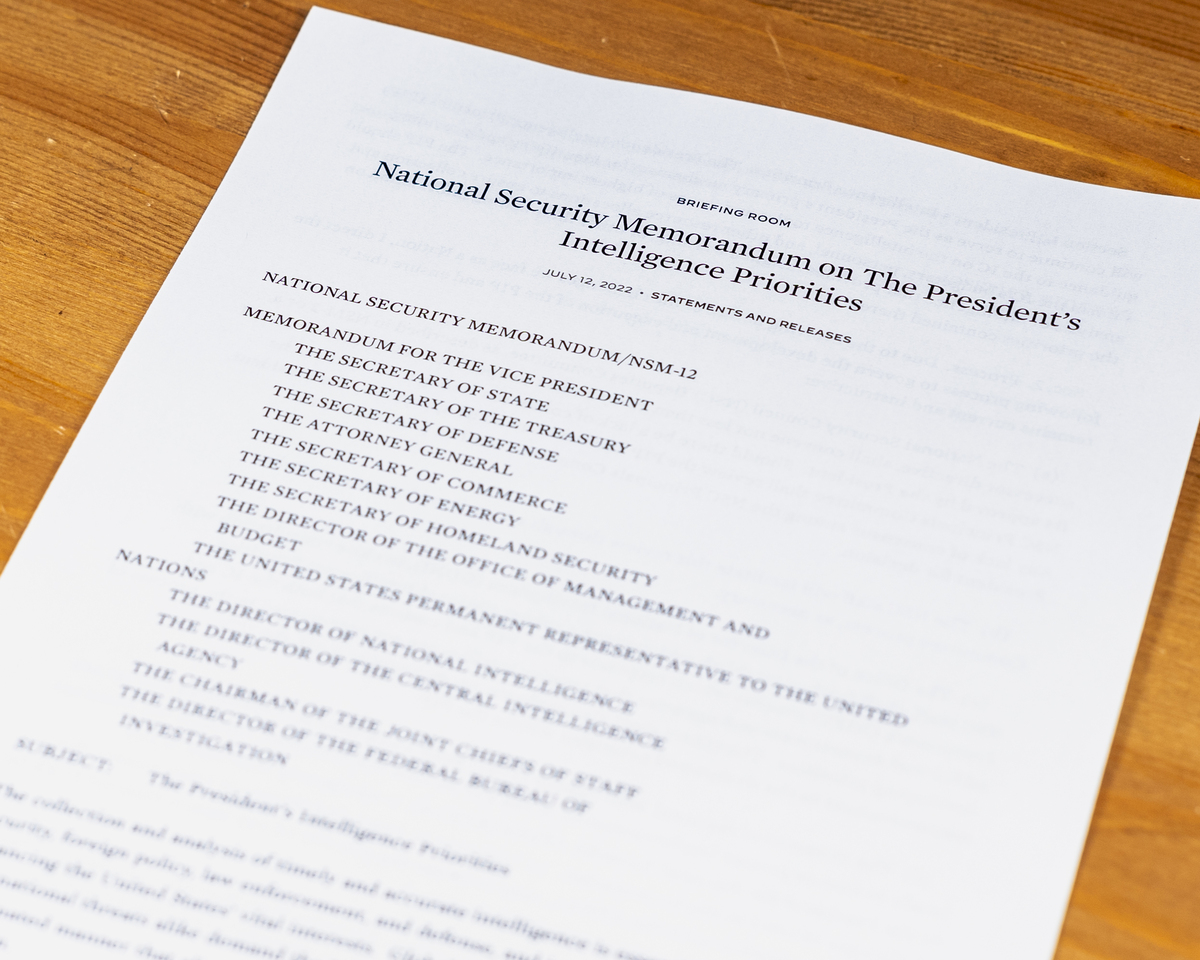 Printed National Security Memorandum on Intelligence Priorities Printed National Security Memorandum on Intelligence Priorities