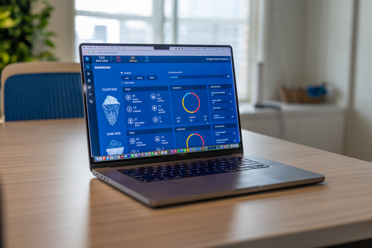 Laptop screen with blue dashboard Laptop screen with blue dashboard
