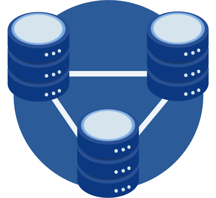 Blue circle with three cylinder stacks in triangle