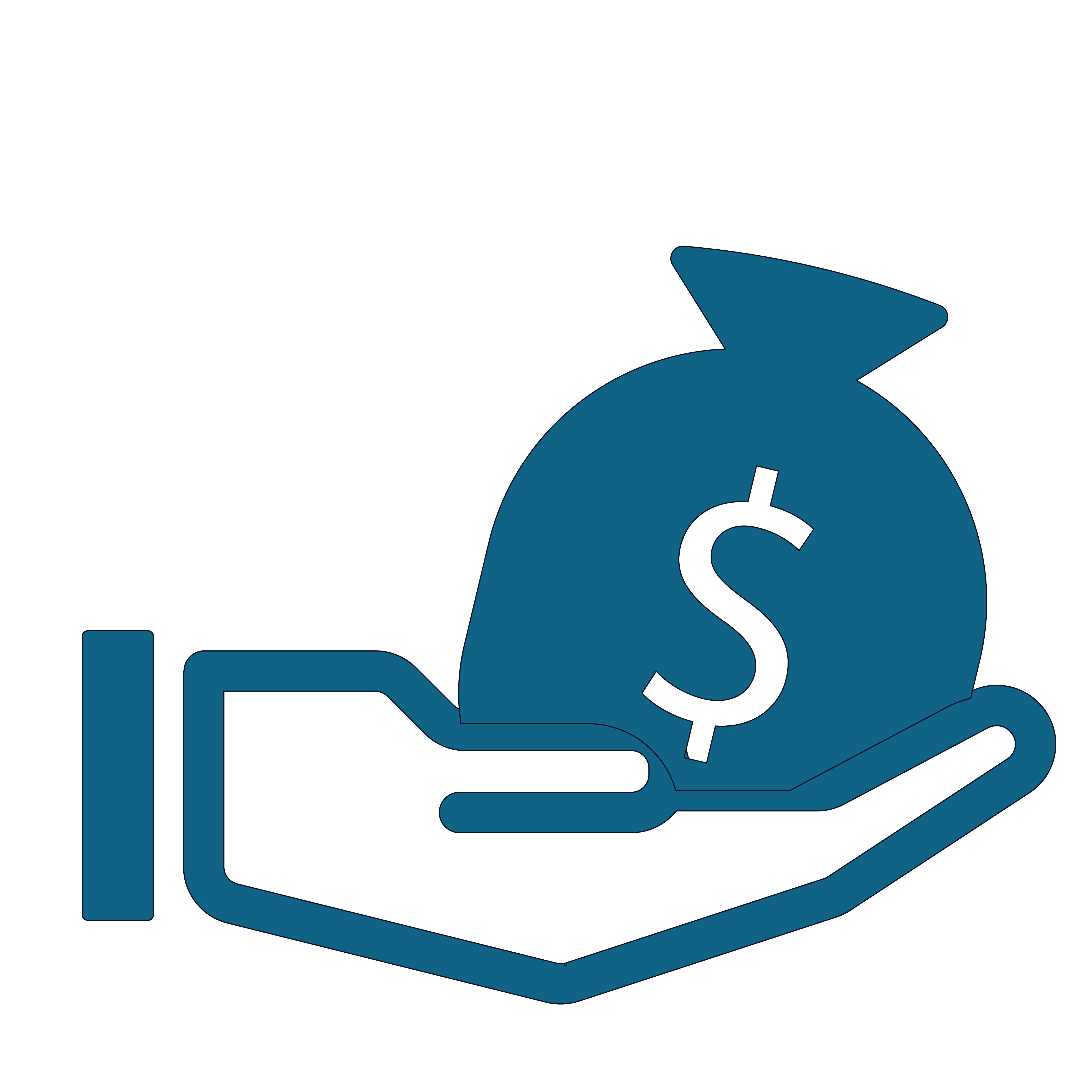Blue open hand with money bag icon