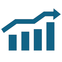 Blue bar graph with trendline icon